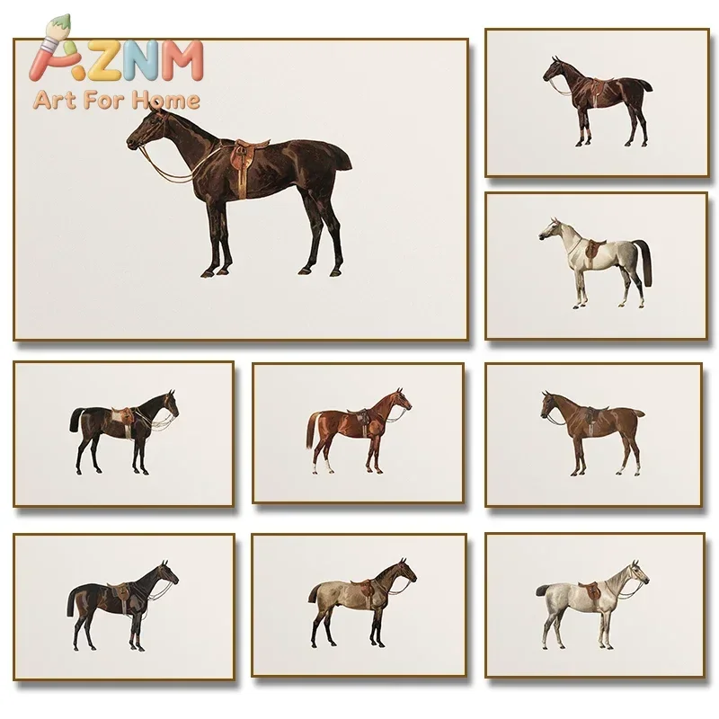 AZNM Vintage Saddle Horse Canvas Poster Minimalist Equestrian Art Print Neutral Farmhouse Western Style Living Room Wall Decor U