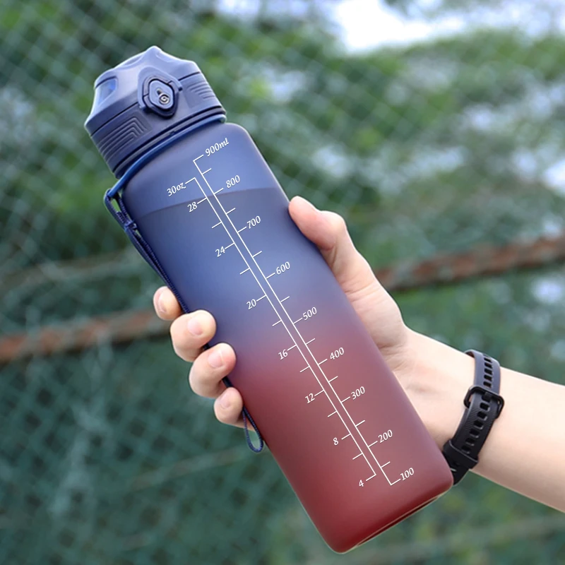 1000ml Large Capacity Portable Water Bottles with Straw High Temperature Water Cup Time Scale Frosted Outdoor Sports Couple Cup