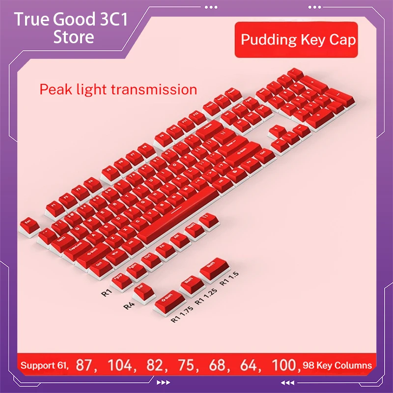 Custom Keycap Full Set Of Diy104 Key Beveled Pudding Double Skin Milk Jelly Pbt Transparent Personalized Creative Cuteness