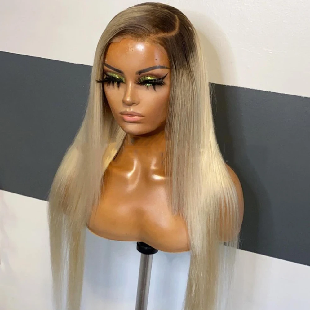 

613 180Density Long Ombre Blonde 26" Silky Straight Lace Front Wig For Black Women BabyHair Heat Resistant Preplucked Glueless