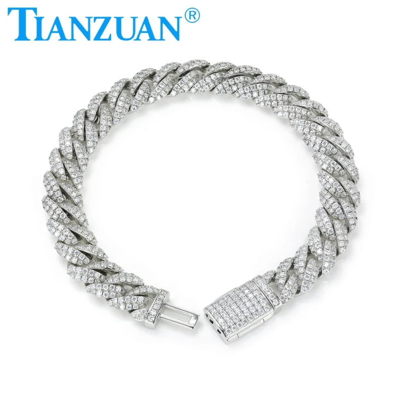 New 10mm Trendy Cuban Hip Hop Moissanite Cuban Link Chain 925 silver Two Row Rhinestone Paved Cuban Necklace Jewelry