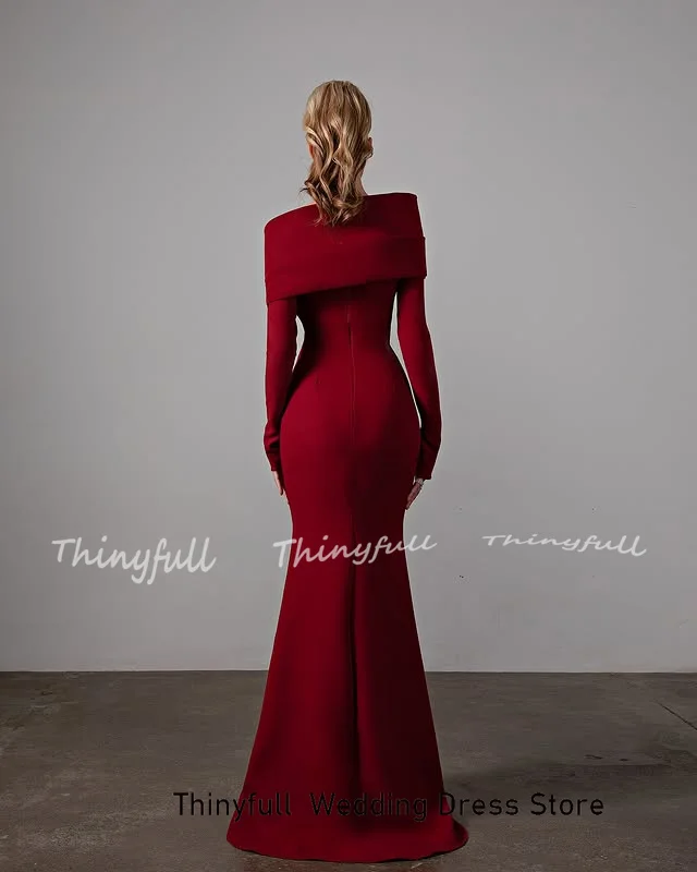 Thinyfull Mermaid Arabia Prom Dresses Off Shoulder Long Sleeves Evening Gown Satin Formal Dress Robe De Soirée Customized image 5