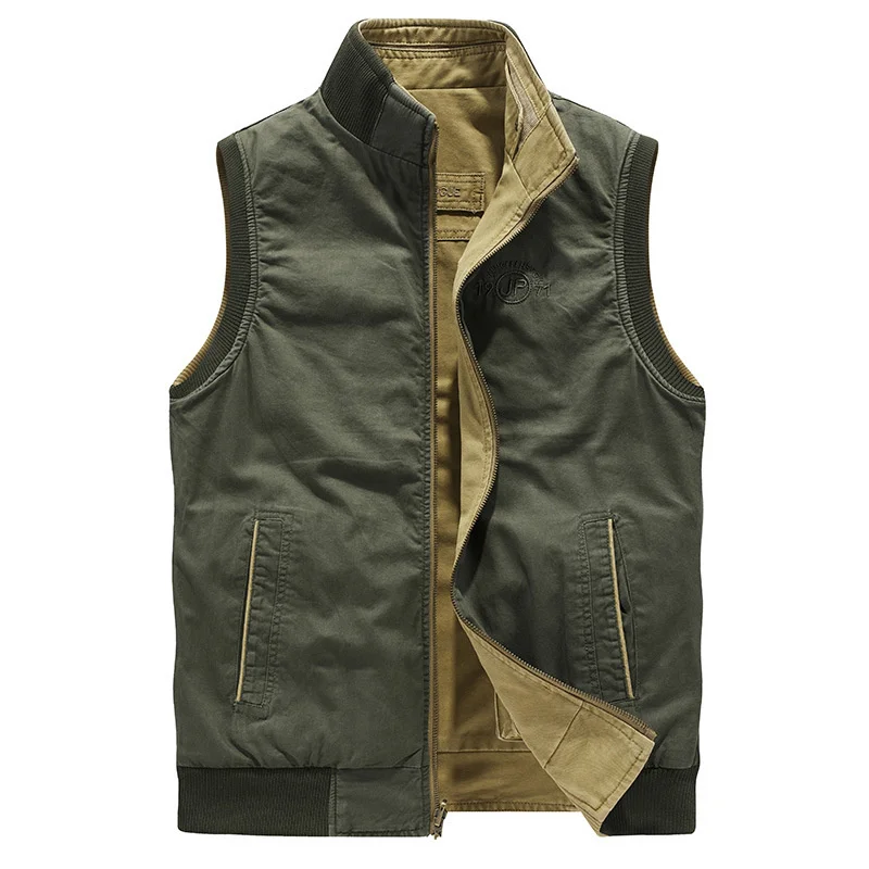 

Plus Size M-8XL New Spring Autumn Military Vest Men Outdoor Casual Multi-pockets Double-sided Wearing Sleeveless Jacket