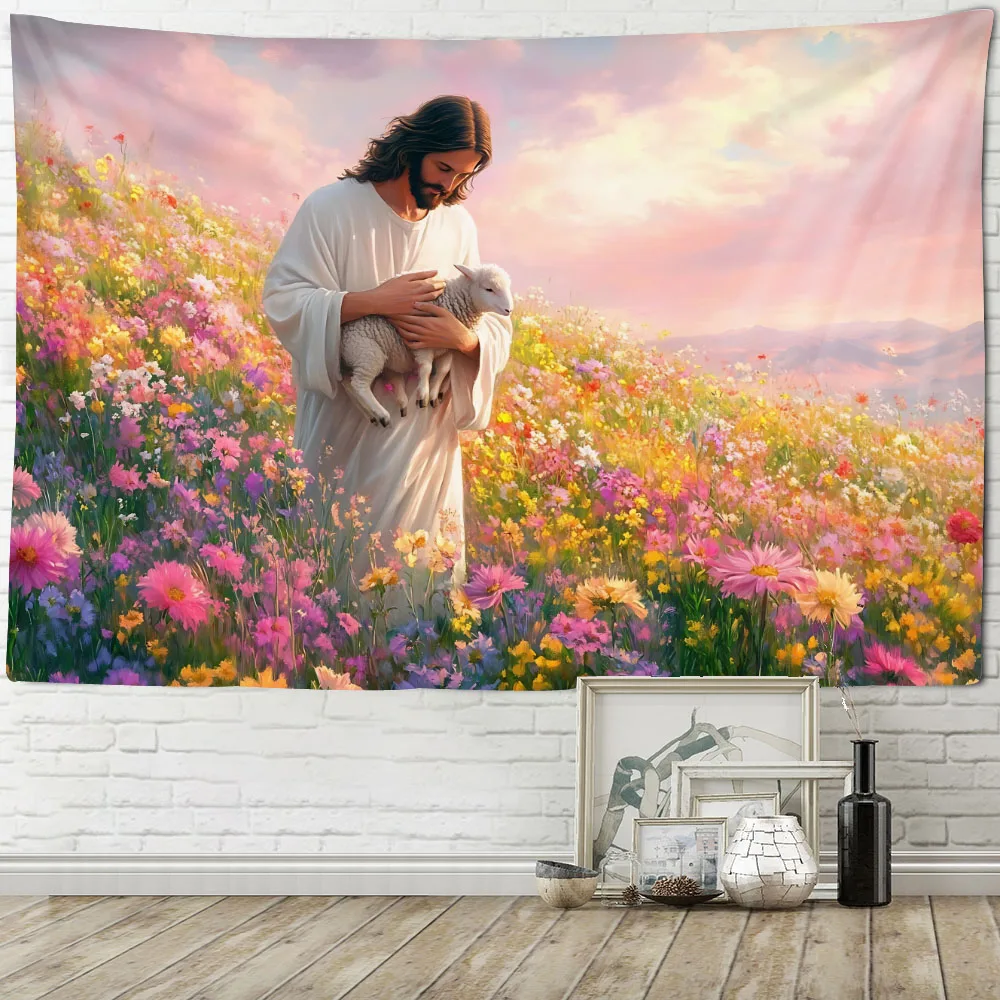 

Jesus background tapestry, polyester religious themed wall hanging, showcasing sacred and dramatic scenes tapestry