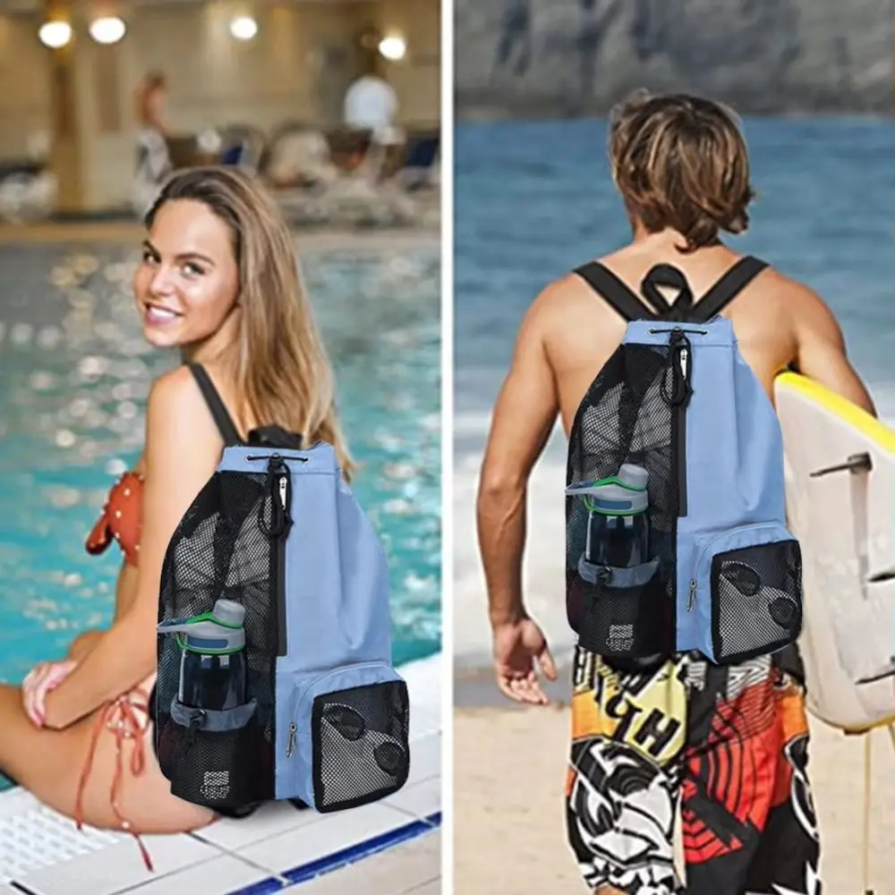 

with Wet Pocket Mesh Drawstring Backpack Large Capacity Solid Color Swim Bag Beach Storage Bags Fitness Sports Bag Organizer