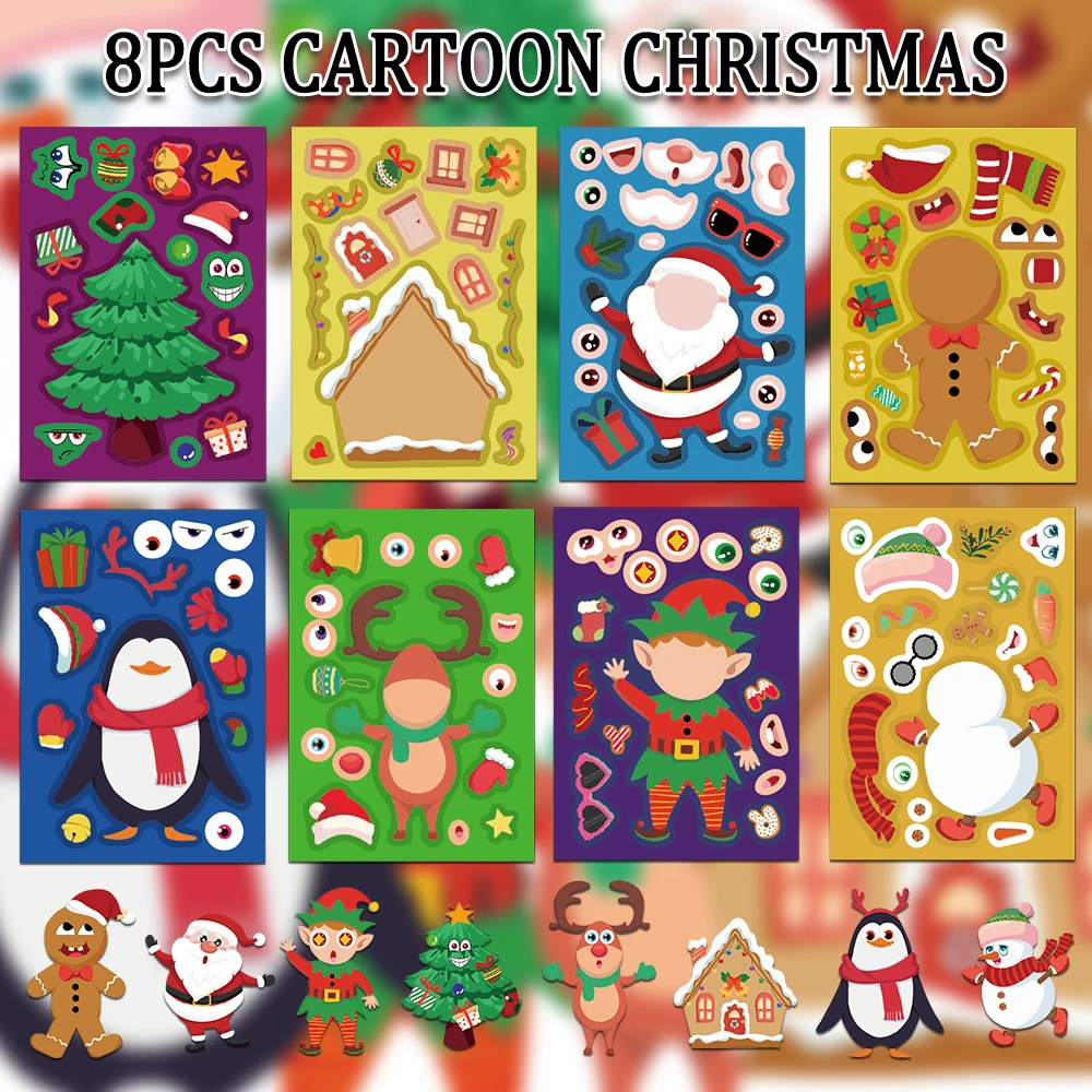 8 قطع الكرتون عيد الميلاد ملصق البطريق الزنجبيل رجل ثلج عيد الميلاد منزل شجرة عيد الميلاد DIY مهرجان هدية ملصق #5