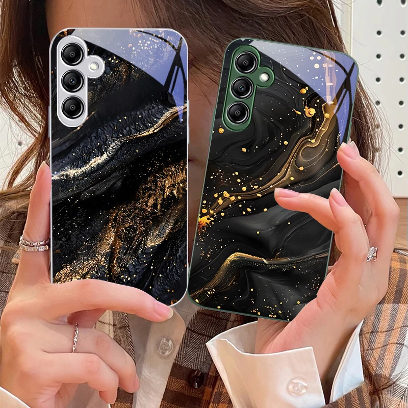 Dark Gilded Black For Samsung Galaxy A14 4G 20 30 52 20S 21S 22 A32 33 34 42 50 51 53 54 70 71 72 73 5G Glass Phone Case