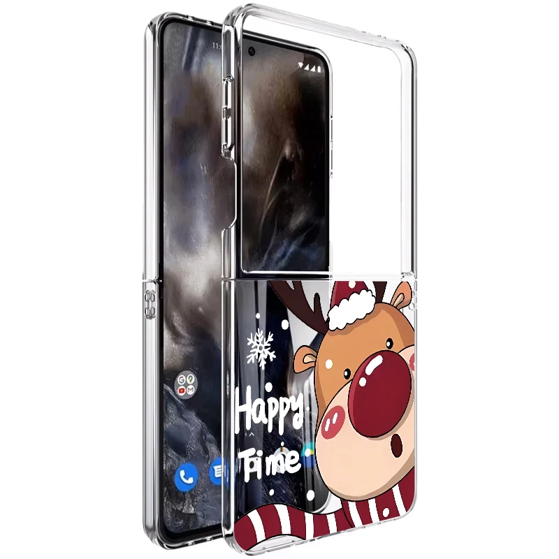 Custodia per telefono alce pupazzo di neve di Natale per Samsung Galaxy Z Flip 7 FE 6 5 4 3 5G Cover pieghevole trasparente per PC rigido per Samsung Z Flip5 Flip4