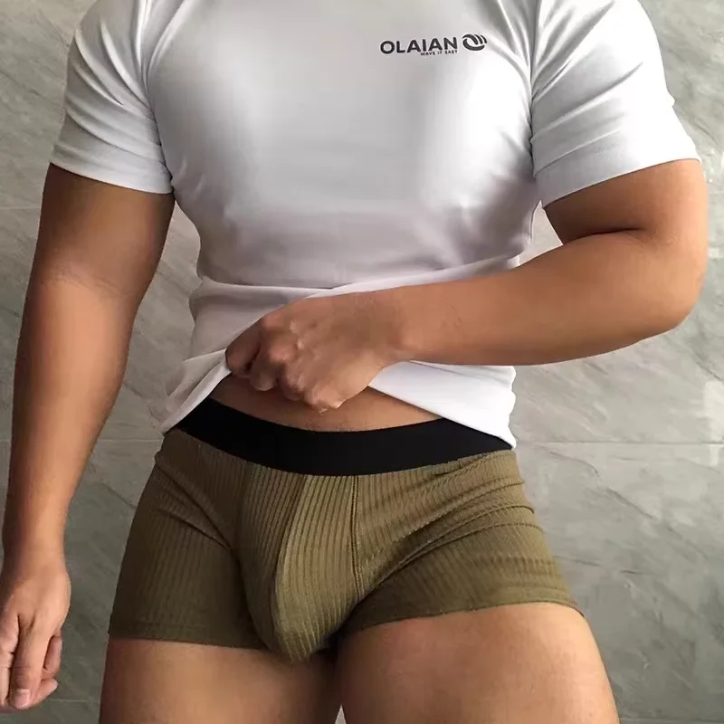 2026 Men Soft Cotton Boxer Briefs Big Pouch High Stretch Mid Rise Ribbed Breathable Sweat Absorbent Underwear for Men Daily Wear