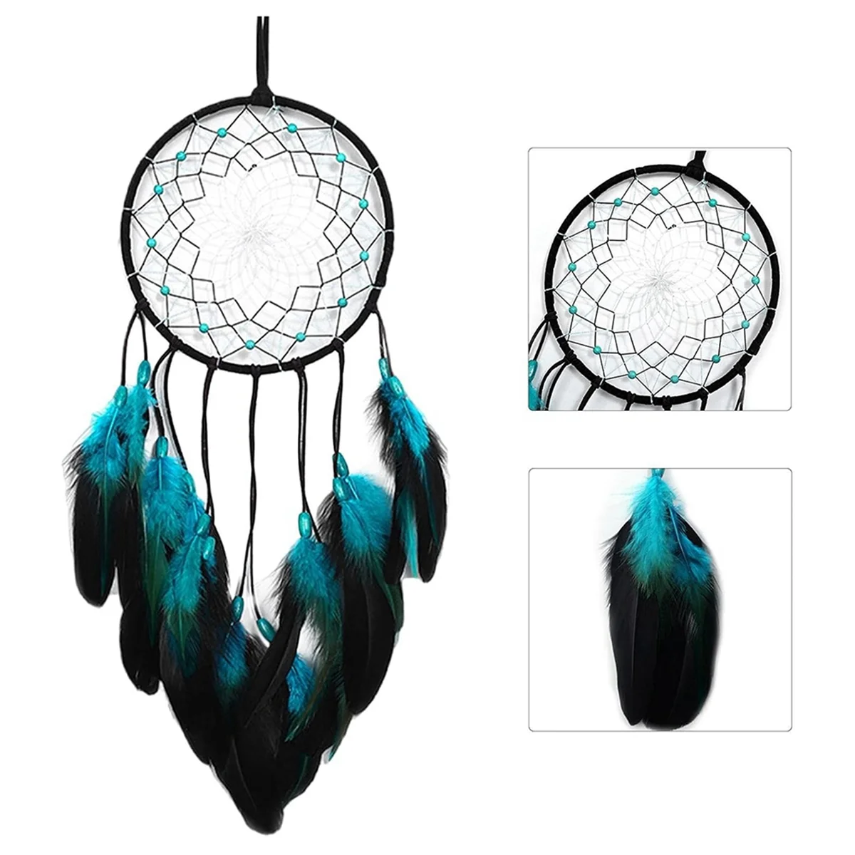 1PCS Dreamcatcher Blue Tree with Feathers, Handmade Indians Traditional Circular Net for Wall Hanging