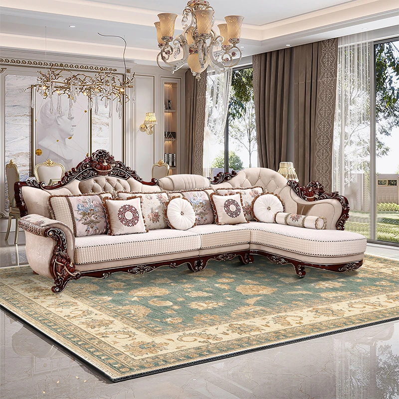 European Style Corner Fabric Sofa Combination Living Room Home Real Belt Guifei Seven Letter L-shaped