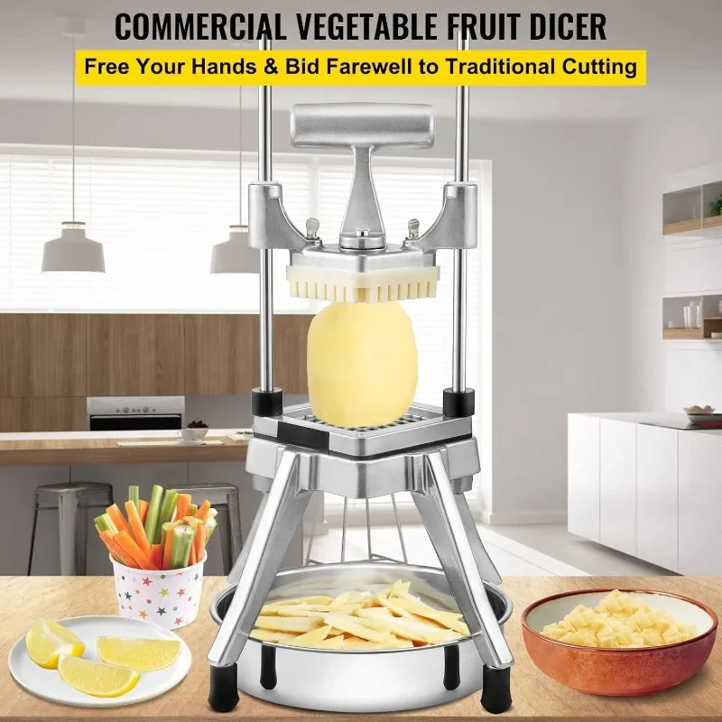 Commercial Vegetable Fruit Chopper, Stainless Steel French Fry Cutter w/ 4 Blades 1/4