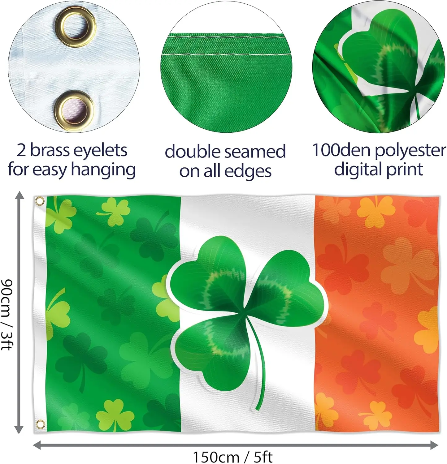 Irish Flag for St Patricks Da Ireland Flag St Patrick’s Day Decorations Holiday Outdoor Decorations Grass Patterns Durable Flags