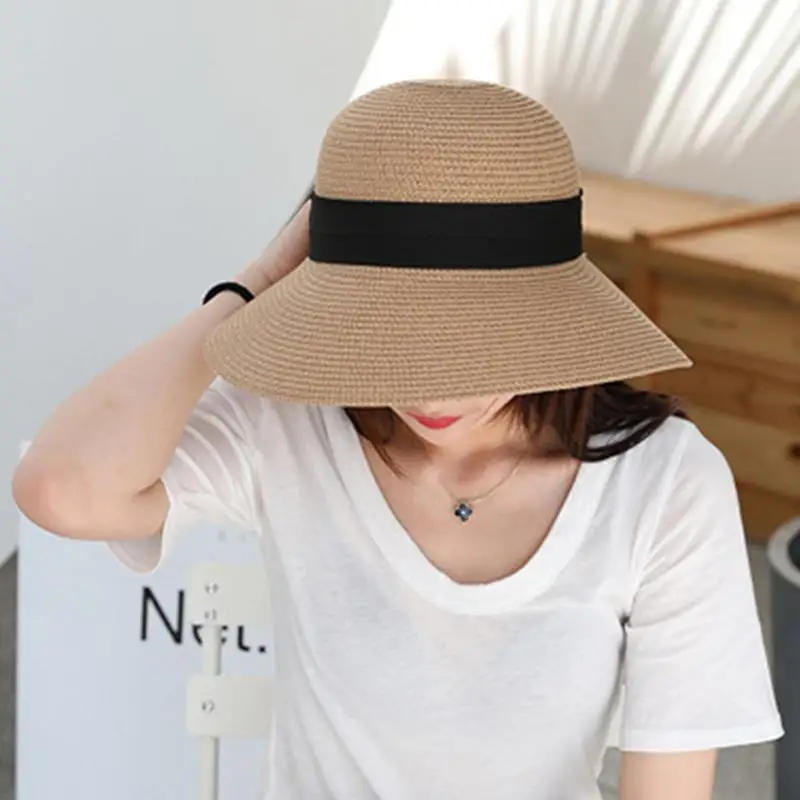 Women Beach Straw Hats Foldable Women\'s Standard Wide Brim Sun Hat Summer Straw Sun Hats Women Beach Straw Hats For Women