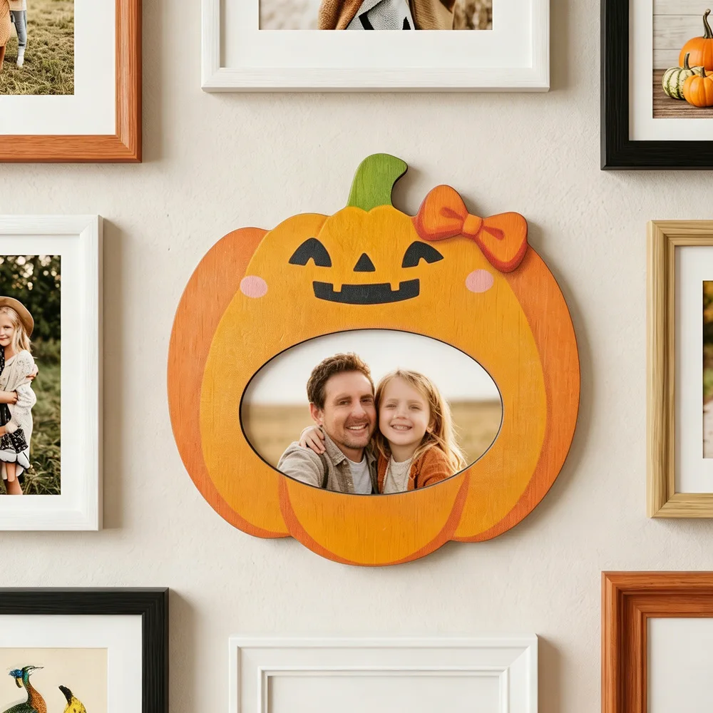 Halloween Wooden Photo Frame Pumpkin White Ghost Shape Desktop Ornament Cute Picture Frame Gift for Festival Home Table Display