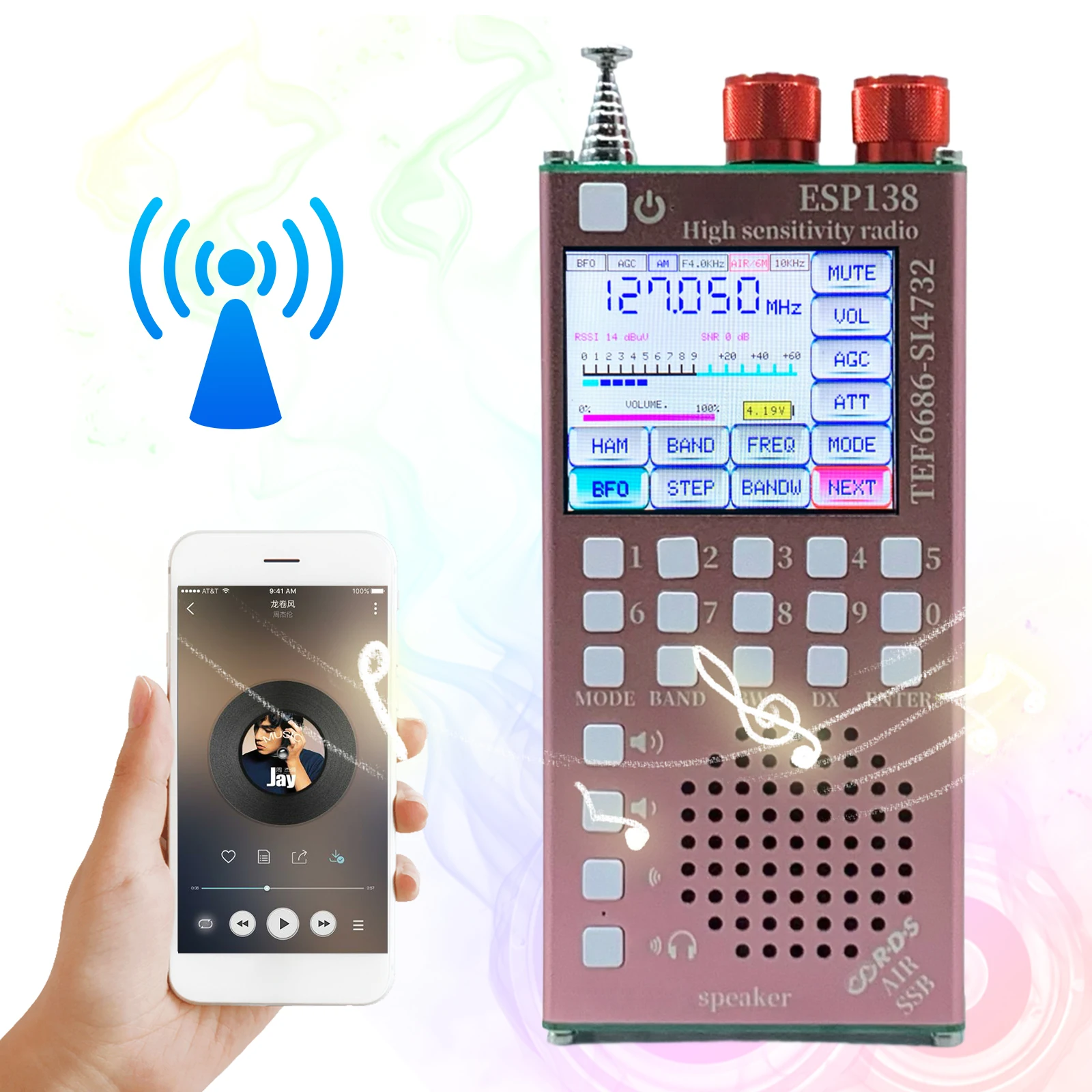 2 في 1 محمول كامل النطاق FM AM SSB راديو استقبال 2500mAh 2.4 بوصة تعمل باللمس وضع مزدوج ESP138 ESP32 SI4732 راديو BT محمول باليد