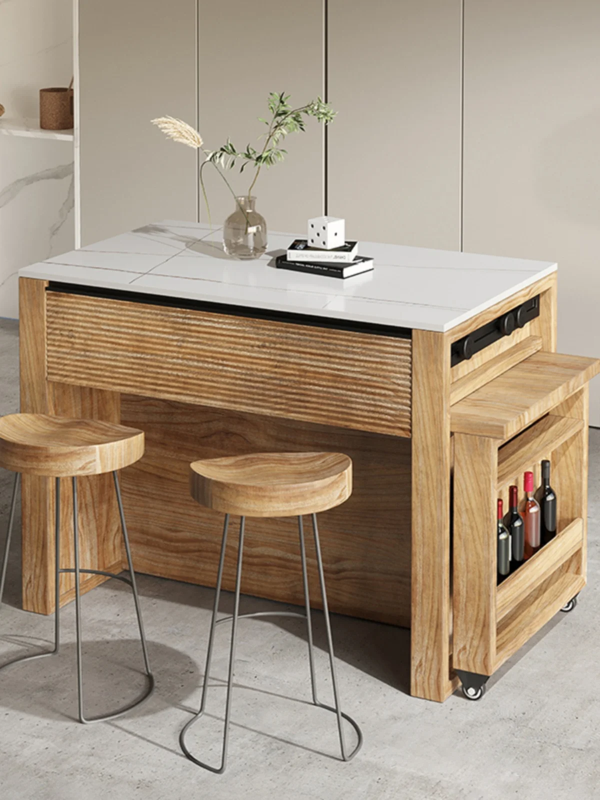 

NEW Nordic island dining table integrated solid wood bar rock table kitchen island coffee console tea locker