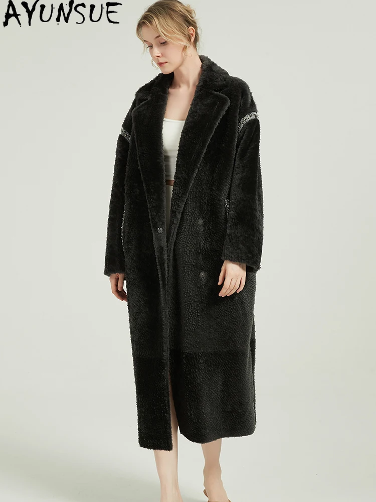 AYUNSUE Real Fur Coats Long Style Natural Sheepskin Fur Coat Women Winter Clothes Genuine Leather Jacket for Woman Print 2025