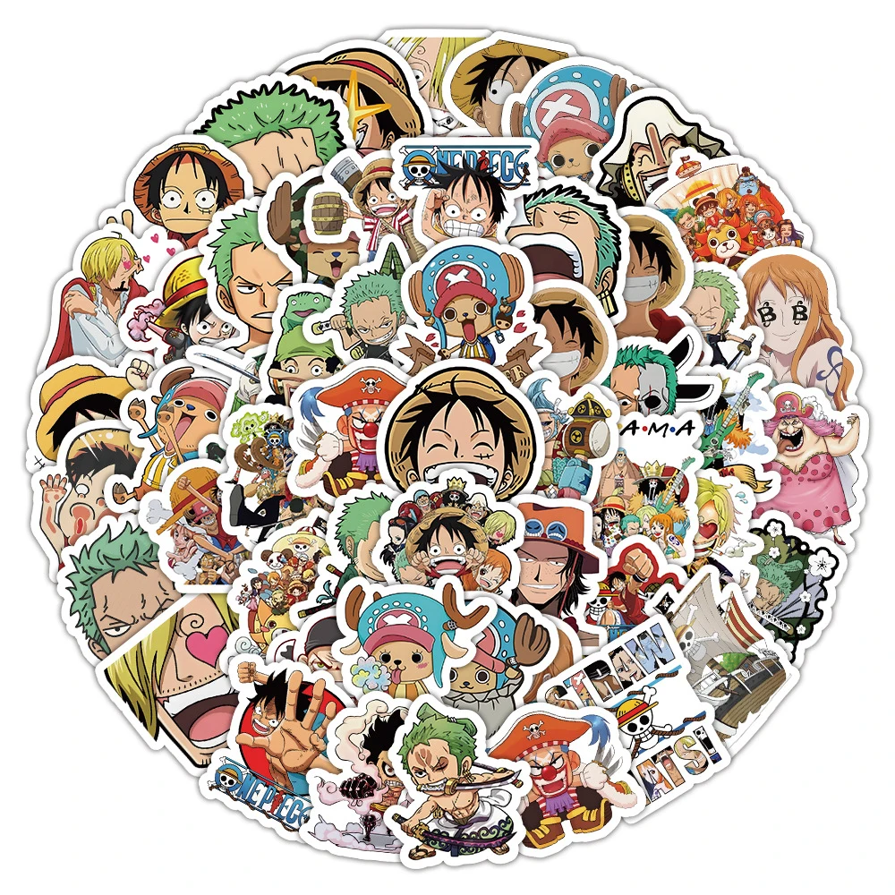 One Piece Anime Cartoon Adesivos, Decalques Kawaii, Legal, Bonito, À prova d'água, Laptop, Motocicleta, Skate, Carro, Brinquedo, 10, 30, 50, 100Pcs