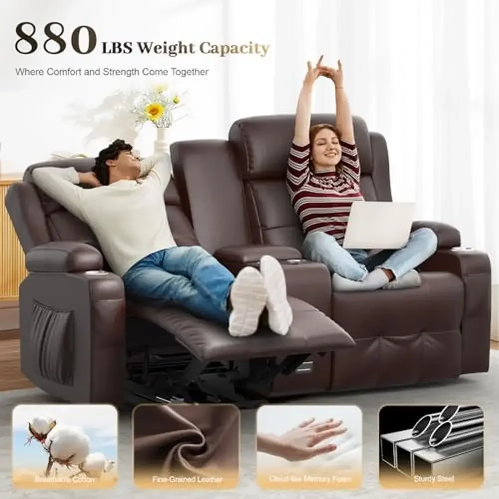 Massage Reclining Loveseat Sofa with Storage Console USB C Port Heavy Duty RV Love Seat Chair Comfortable Theater Setting Wall