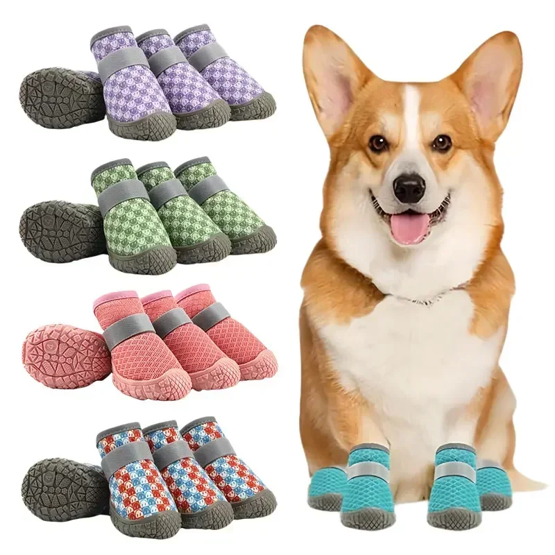 

Pet Dog Shoes Summer Dog Shoes Soft Breathable Puppy Mesh Shoes Wear-resistant Mesh Hollow Dog Boots Outdoor Boots