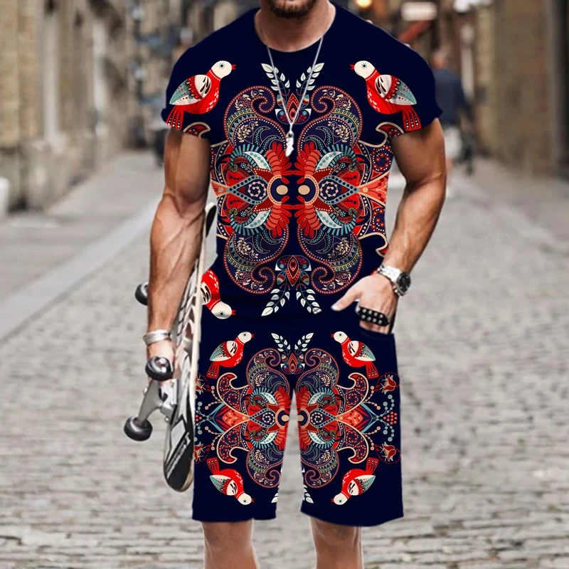 Men's T-shirt and Shorts Set Casual Wear Harajuku Hip-hop Fun Summer 2024 New Short Sleeved O-neck Fashionable Street Casual Top