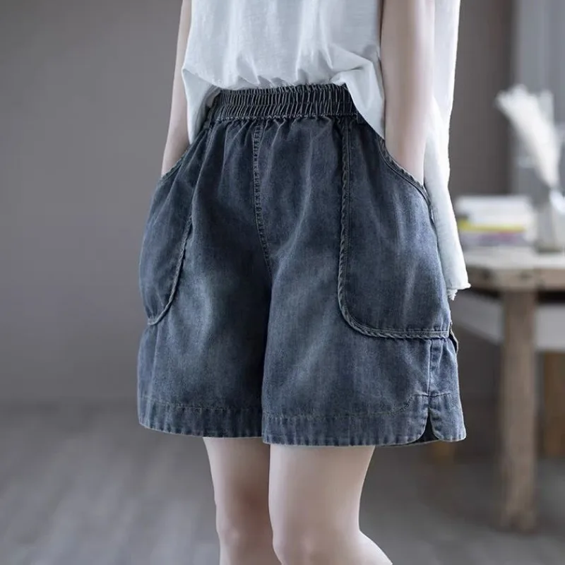 Shorts Women Summer Thin Jeans Women Wide Legs Loose Oversized Casual Short Denim Pants Elastic High Waisted Slimming Harlem