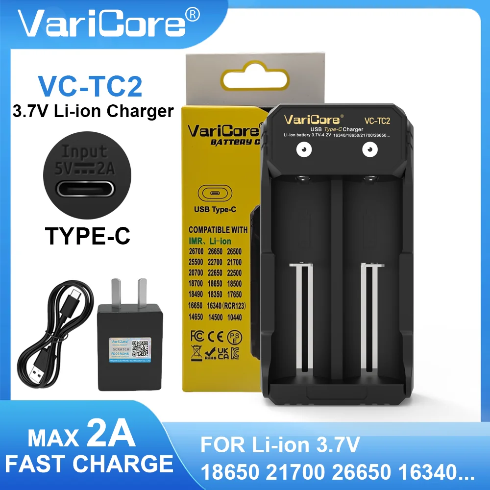 VariCore TC2 2-فتحة شاحن بطارية ذكي المحمولة ل 3.7 فولت ليثيوم 18650 26650 21700 18500 18350 14500 AA