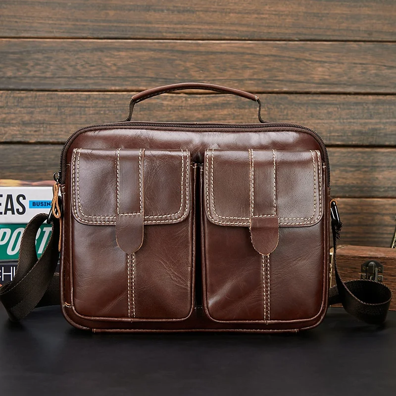 Nieuwe Lederen Heren Schoudertas Met Grote Capaciteit Koeienhuid Messenger Tas Business Man Handtas Casual Crossbody Tas