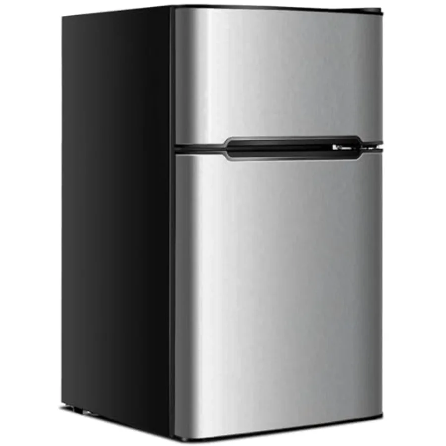 

Compact 2Door Mini Fridge with Freezer 3.2Cu.Ft Featuring Reversible Door Removable Glass Shelves Recessed Handle Ideal for Hom