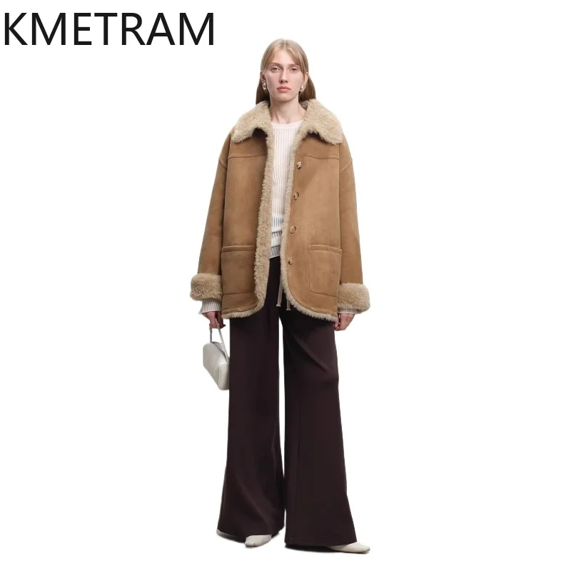 

KMETRAM Natural Merino Sheepskin with Wool Attached Coat Luxury Reversible Real Fur Jacket 2025 Winter Woman Clothing Fourrure