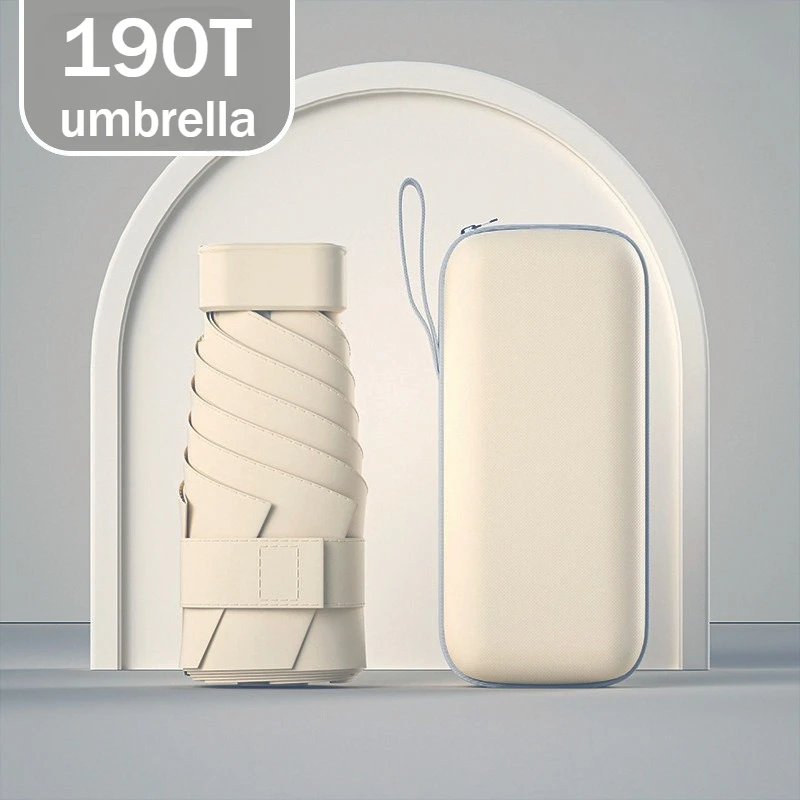 Umbrella 5 Fold Sun Umbrella UV Resistant and Windproof Mini Umbrella with Box Card Bag, Rain and Light Dual-use Umbrella Print