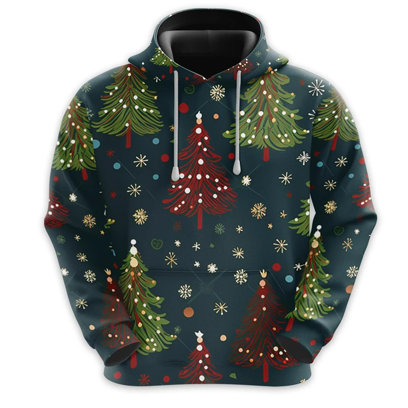 Pine Tree Graphic Sweatshirts Fashion Christmas Trees Hoodie For Men Clothes Santa Claus Pullover Xmas Ornament Unisex Tracksuit