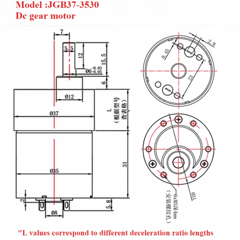 JGB37-3530 DC 12v 24v gear reducer motor small speed regulating motor slow speed low speed large torque 7-960RPM