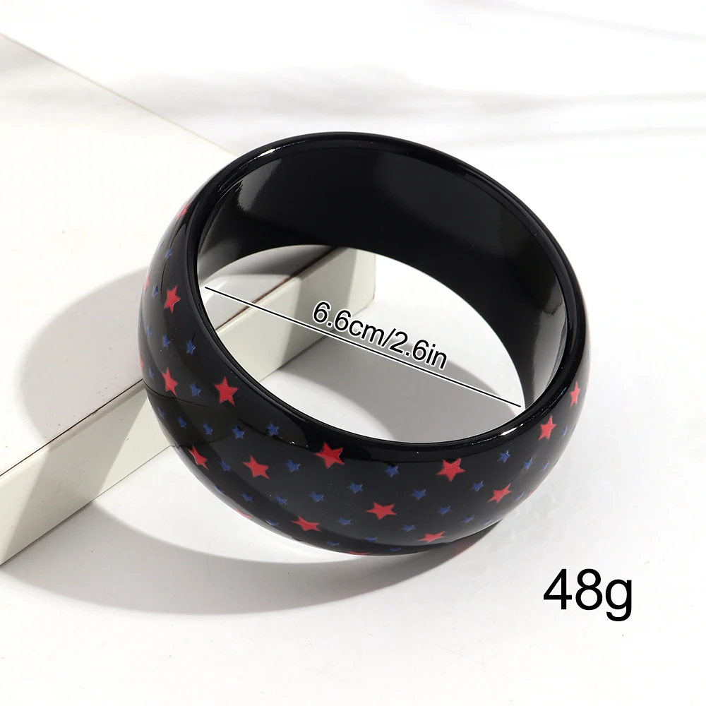 Fashion Resin Wide Colorful Star Dot Printed Cuff Bangles Geometric Round Chunky Bangle Bracelets Trendy Jewelry Gifts