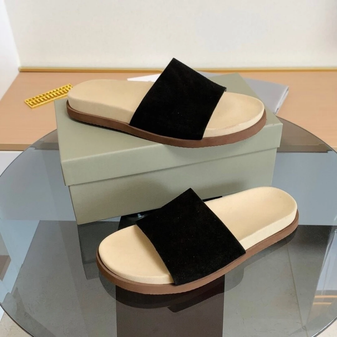 

Luxury Brand Men's Shoes Handmade Leather Slides Suede Sandals Beach Garden Footwear Indoor Outside Fashion Slippers Gifts