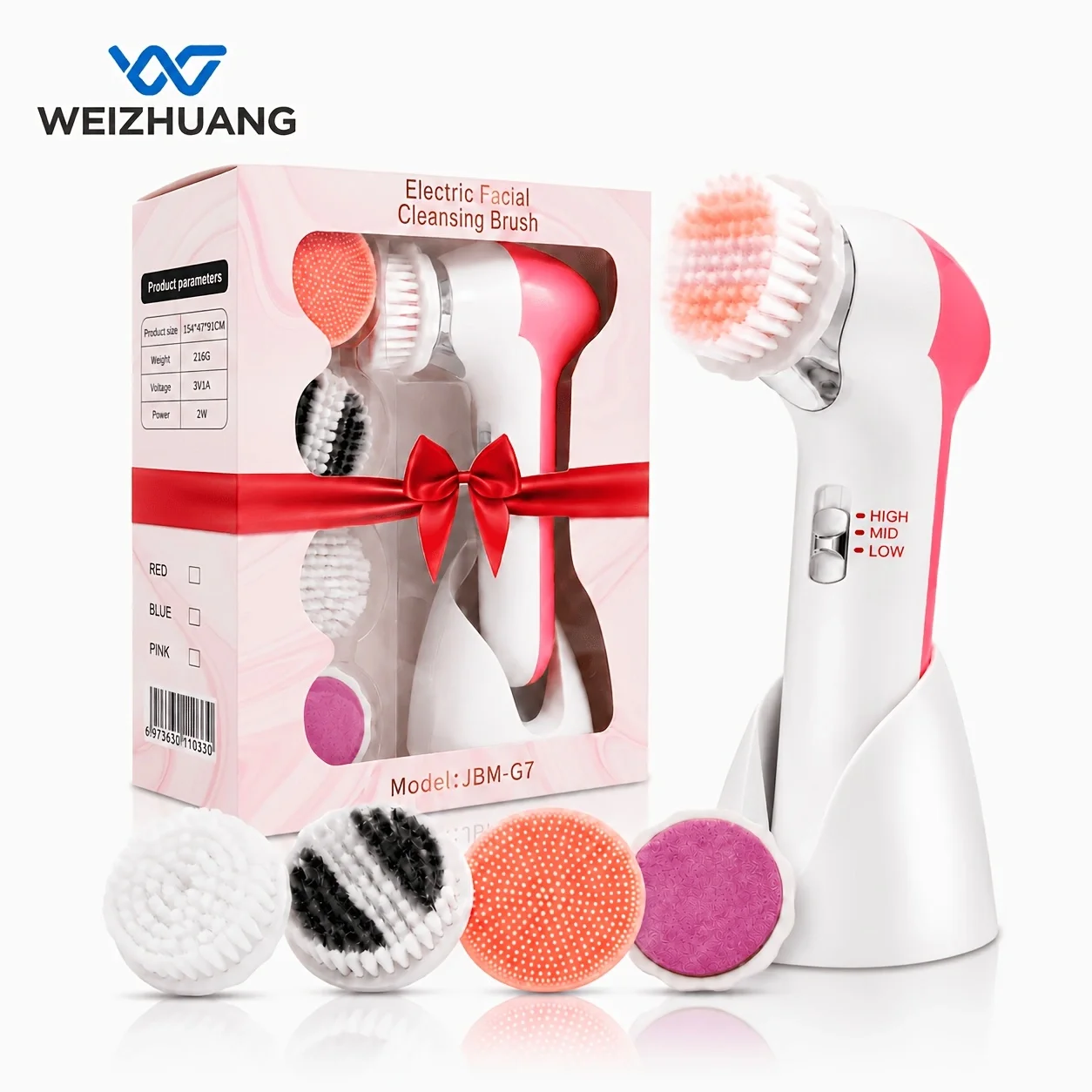 5-in-1 Electric Facial Cleanser, Facial Massager, Cleaning and Beauty Device. 2 Size Adjustments. 5 Replaceable Cleaning Heads, One-Touch Activation, Easy to Carry. Facial Cleansing and Massage. The Integrated Unit Comes with a Product Base. Suitable for People with Oily Faces, Large Pores, Rough Skin, Etc. It Is the Best Gift for Mom, Dad, Friends and Loved Ones.
