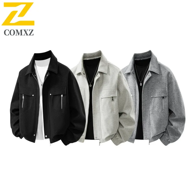 COMXZ 2025 Mens Jacket Stand Collar Business Casual Versatile Coat Commuting Office Windproof Men Autumn Cleanfit Wear Top
