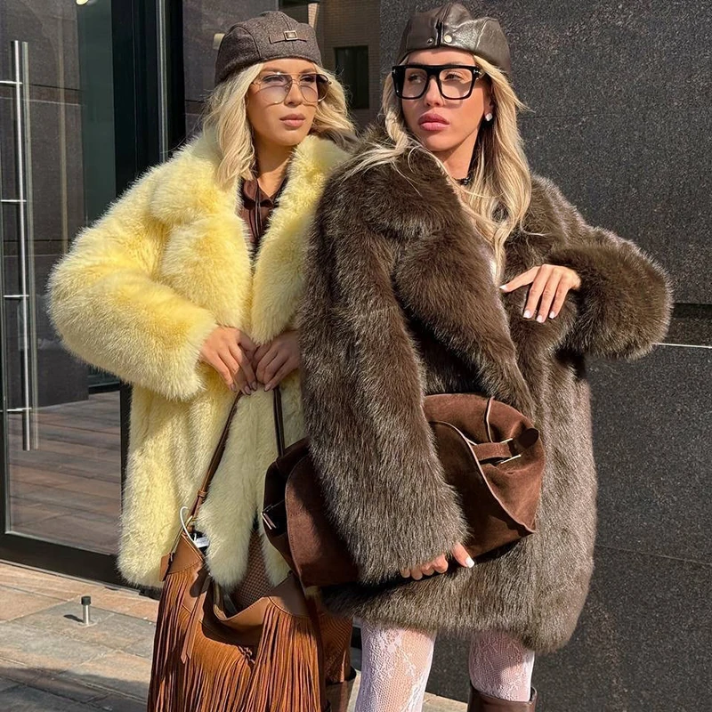 Tornova, abrigo de piel sintética de lujo de alta calidad para mujer, abrigo grueso y cálido, prendas de vestir exteriores, chaqueta de piel de zorro larga Lisa para invierno 2025
