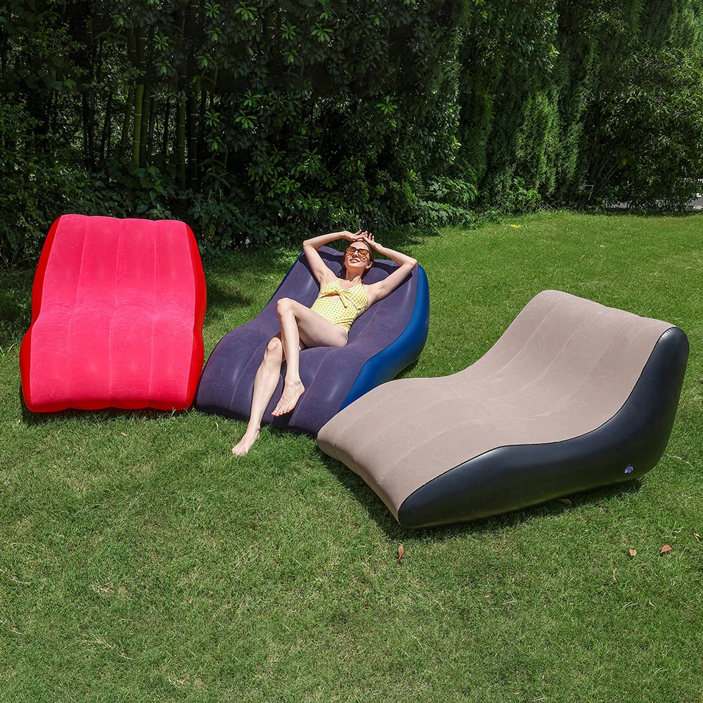 LMM inflatable S-type sofa outdoor folding lazy recliner flocking inflatable sofa bed single lunch break chair