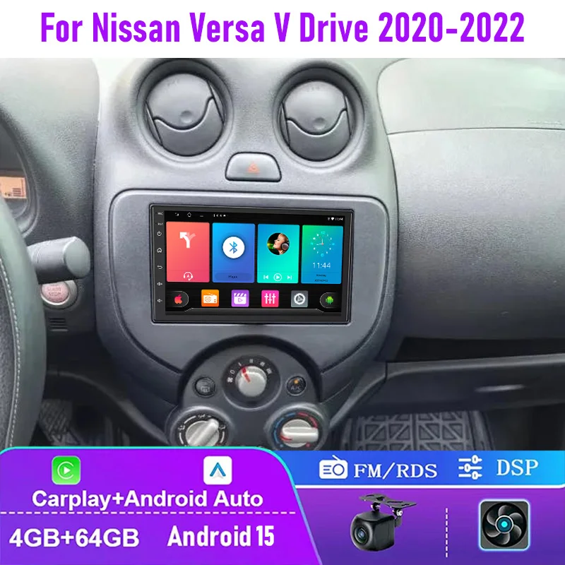 

7" 4+64GB For Nissan Versa V Drive 2020-2022 Car Radio Carplay FM Android Auto Steering Wheel Control GPS Navi Stereo