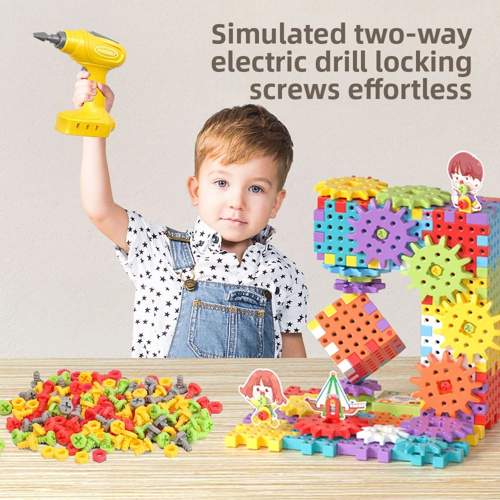 Heißer 125-275PCS Elektrische schraube schraube getriebe bausteine Elektrische Getriebe 3D Puzzle Modell Gebäude Kits Kunststoff Ziegel blöcke Edu