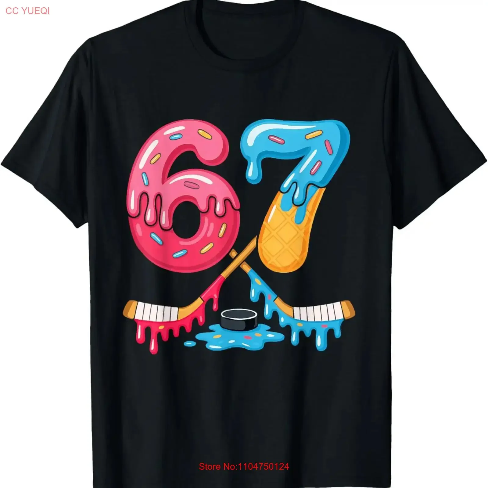 Hockey Six Seven Ice Cream Drip T Shirt for Dad Mom Daughter Coworker F vintage Washed fashion Unisex Casual Breathable