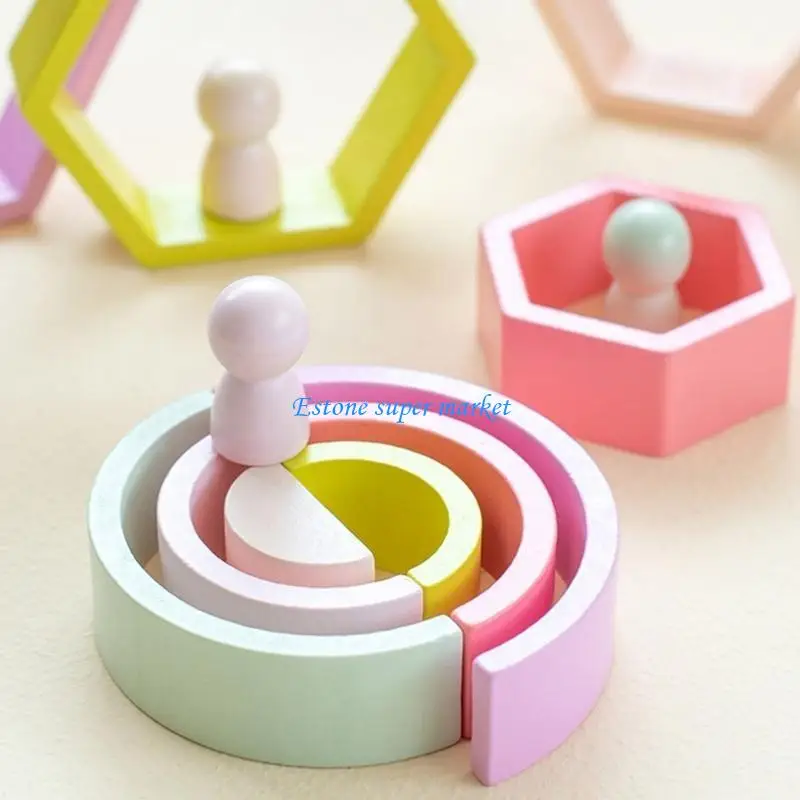 090B ジオメトリ レインボーシェイプ ブロック プレイセット 3歳用 おもちゃ 教育パズルセット