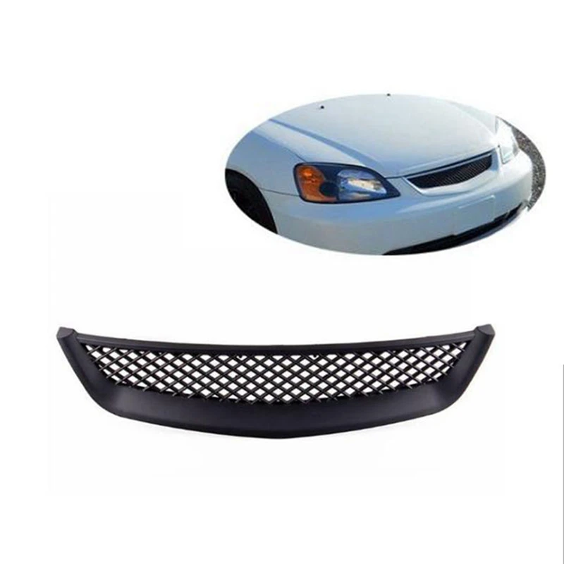 2X Black Mesh ABS Front Hood Grille Grill For Honda Civic JDM Type R 2001-2003