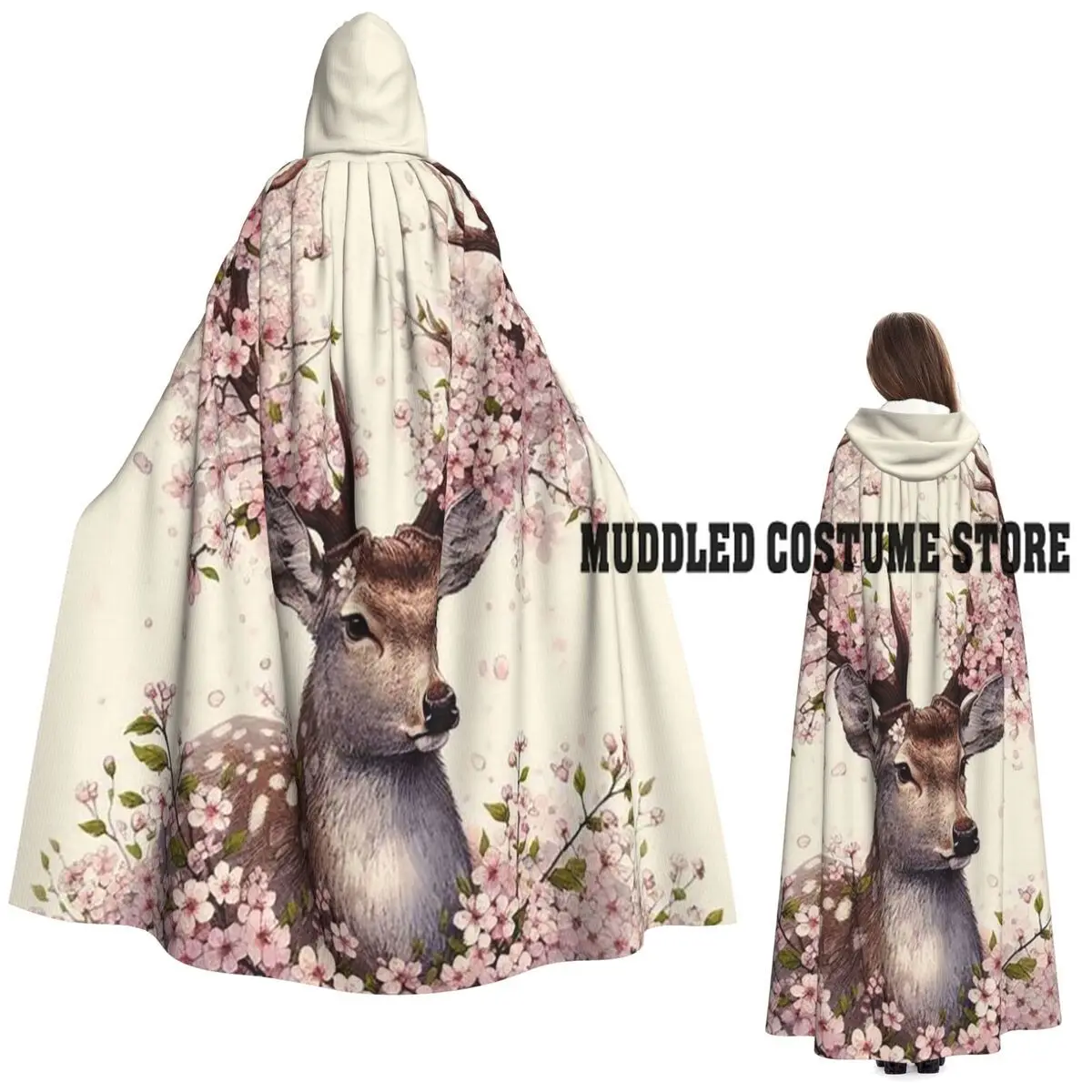 

Flower Deer Long Hooded Cloak Witch Medieval Costume Cosplay Cape HalloweenCoat Adult Unisex