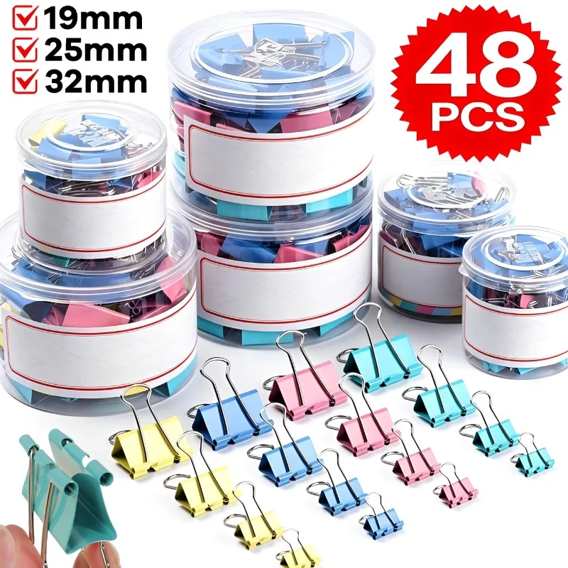 48Pcs Mini Binder Clips Small Paper Clamps 19mm/25mm/32mm Multi-use Supplies for Office Home School Food Paper DIY Storage