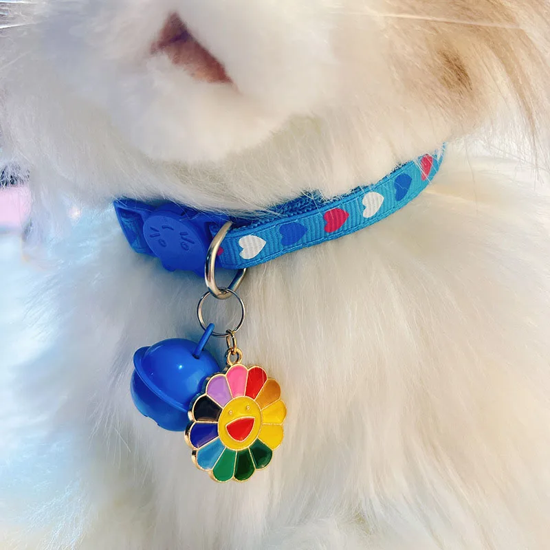 

New Pet Collar Decorated with Bell Pendant Sun Rainbow Star Shape Adjustable Neckchain Cat Necklace Pet Supplies Accessories