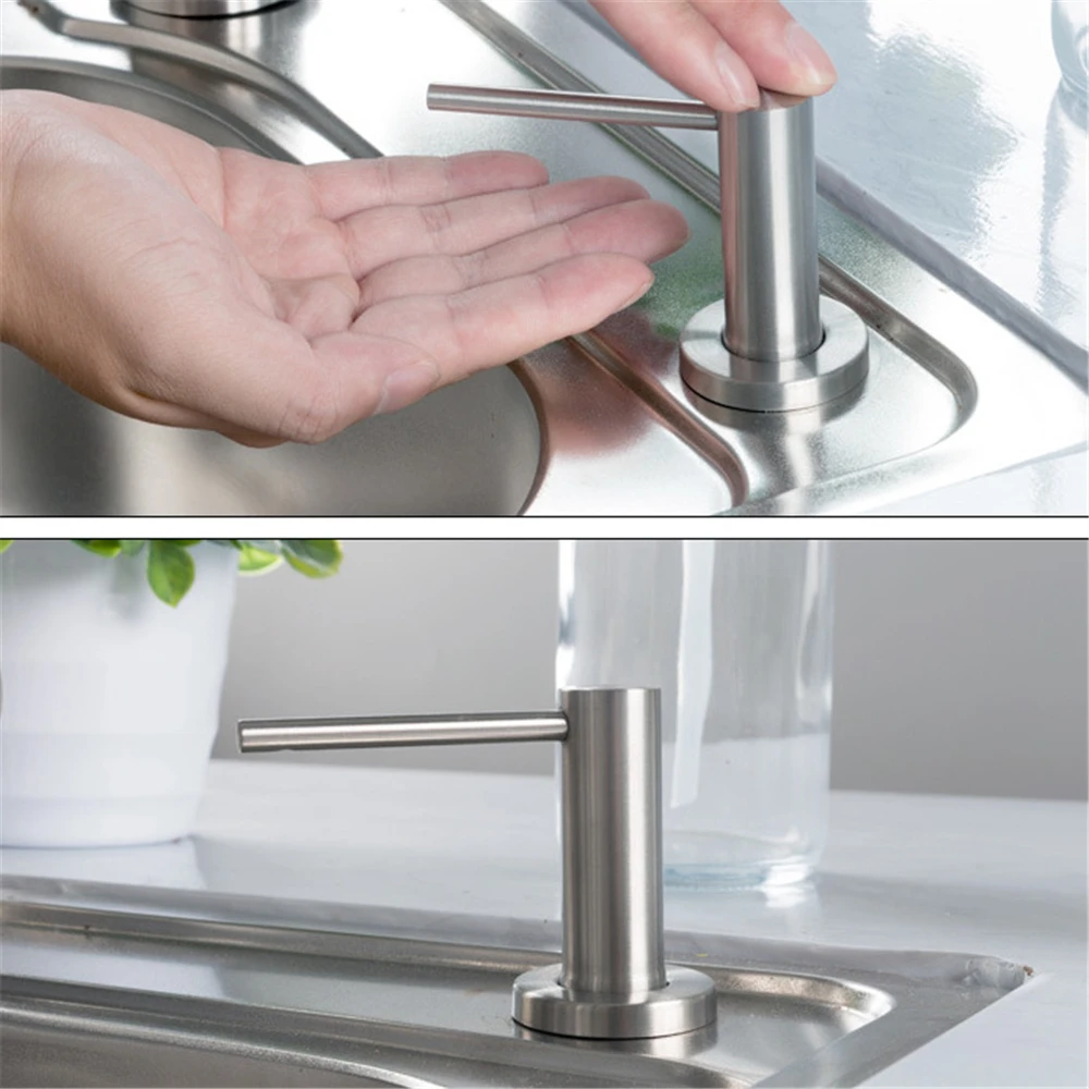 Kitchen Sink Soap Dispenser Metal Under Deck Counter Sink Mounted Dispenser Bathroom Basin Countertop Pump Head for Dish washing