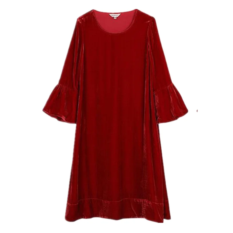 2025 nuevo otoño vestido de terciopelo para mujer Vestidos de terciopelo de tres cuartos Vestidos primavera manga acampanada vestido de fiesta Casual vestidos